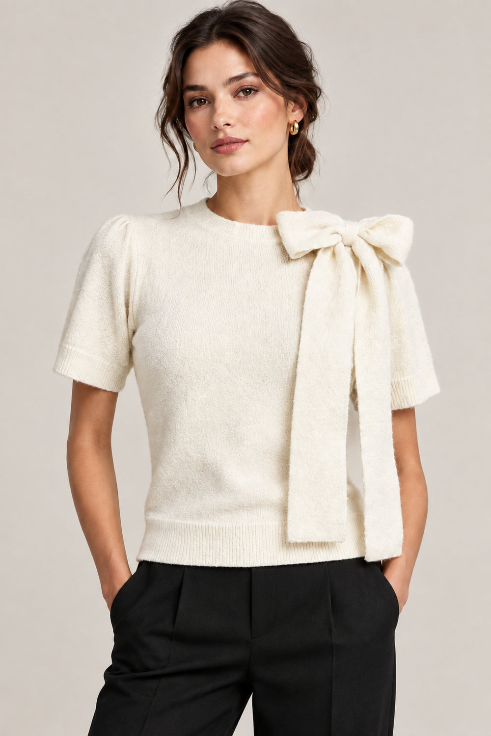 THML Cream Tie Neck Sweater