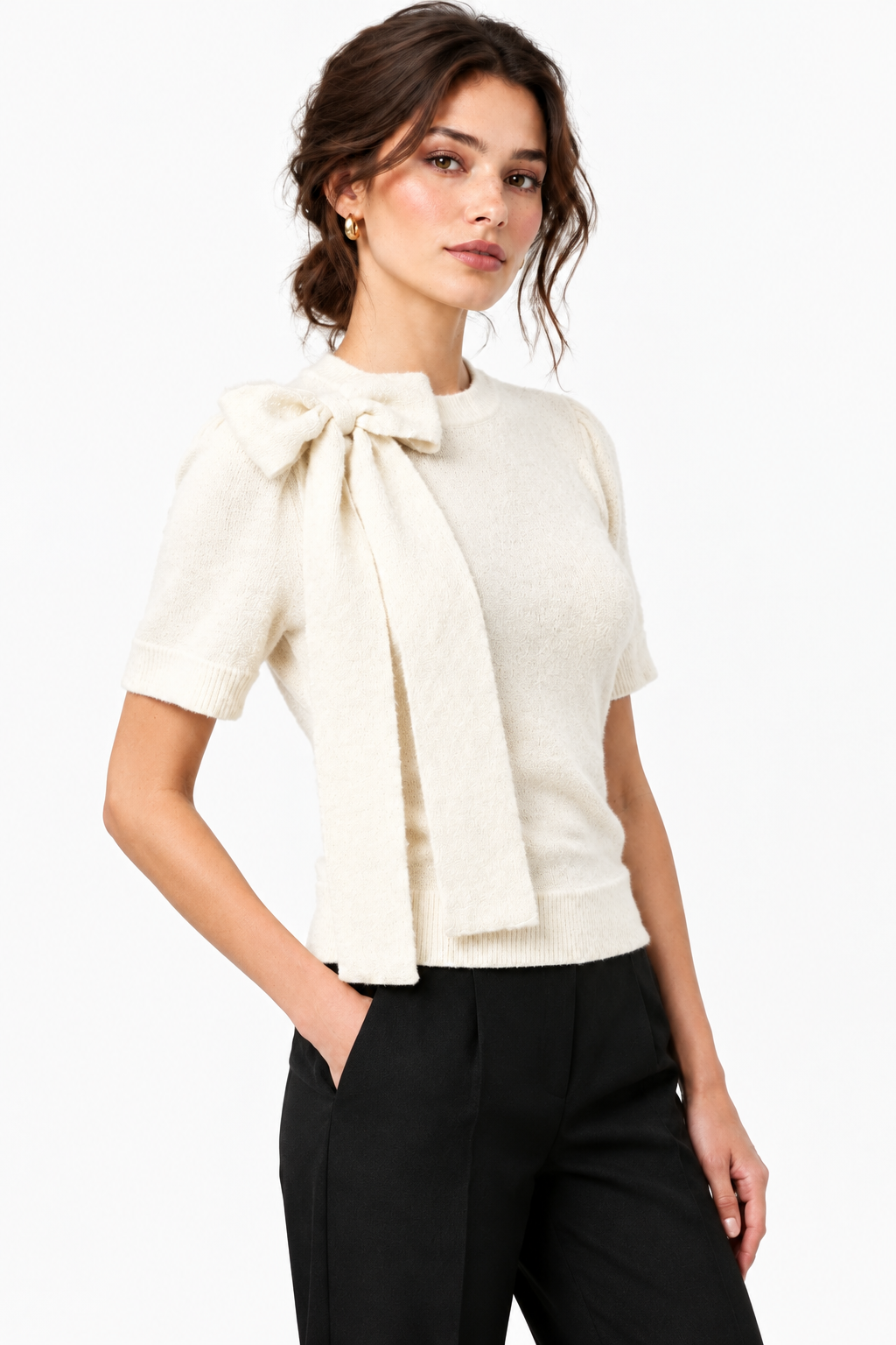 THML Cream Tie Neck Sweater
