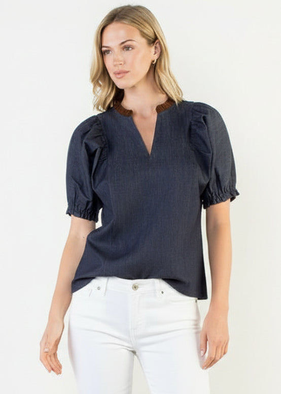 THML Denim & Corduroy Accent Top