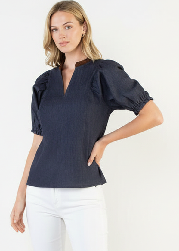 THML Denim & Corduroy Accent Top
