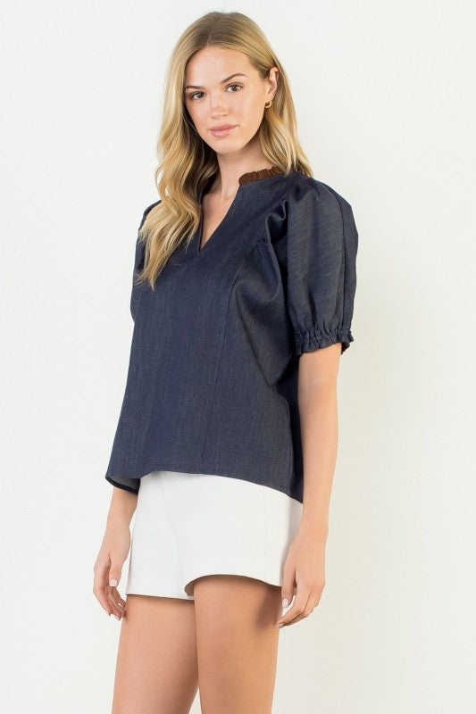 THML Denim & Corduroy Accent Top