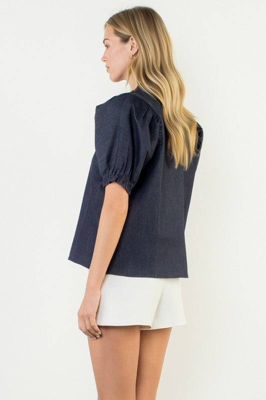 THML Denim & Corduroy Accent Top