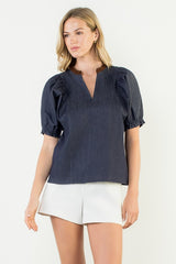THML Denim & Corduroy Accent Top