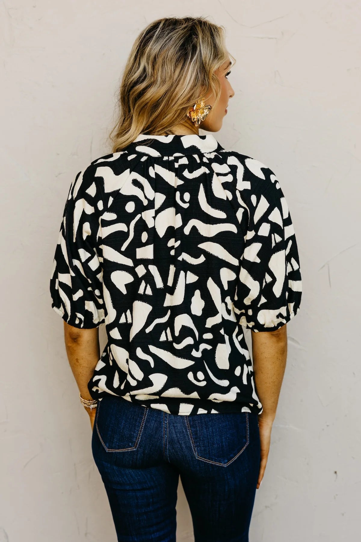 THML Elly Quarter Zip Print Top