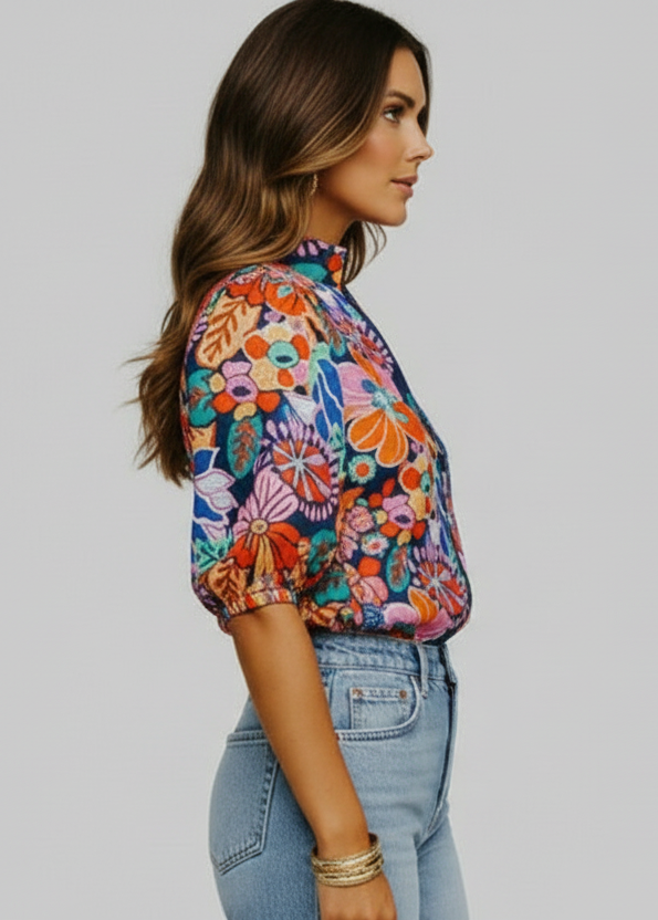 THML Floral Split Neck Top