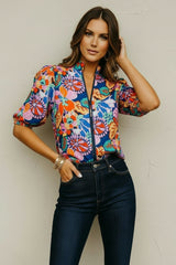 THML Autumn Floral Split Neck Top