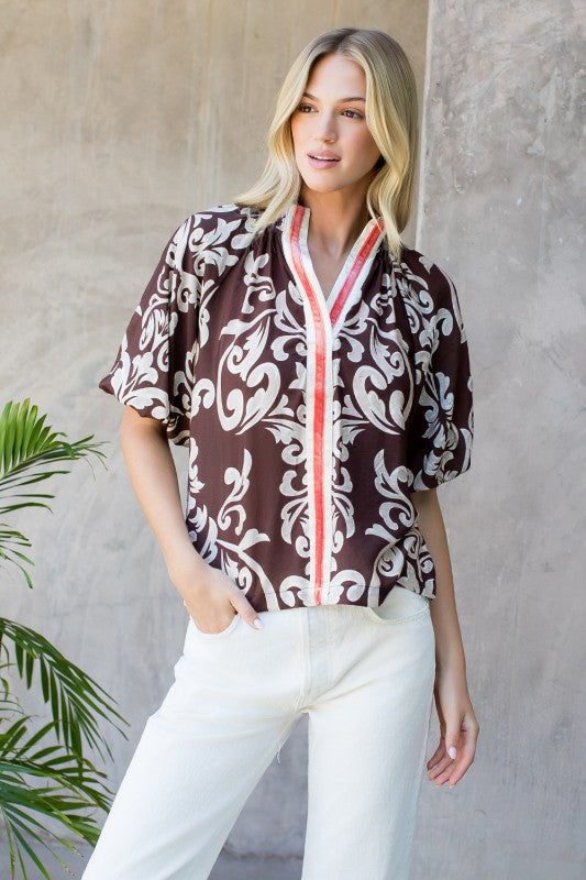 THML Fall Floral Velvet Accent Top