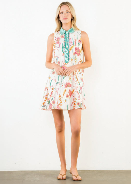 THML Gingham Collared Floral Dress