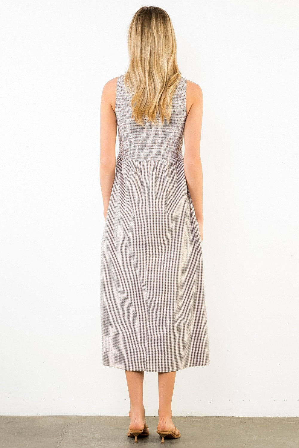 THML Smocked Gingham Print Dress