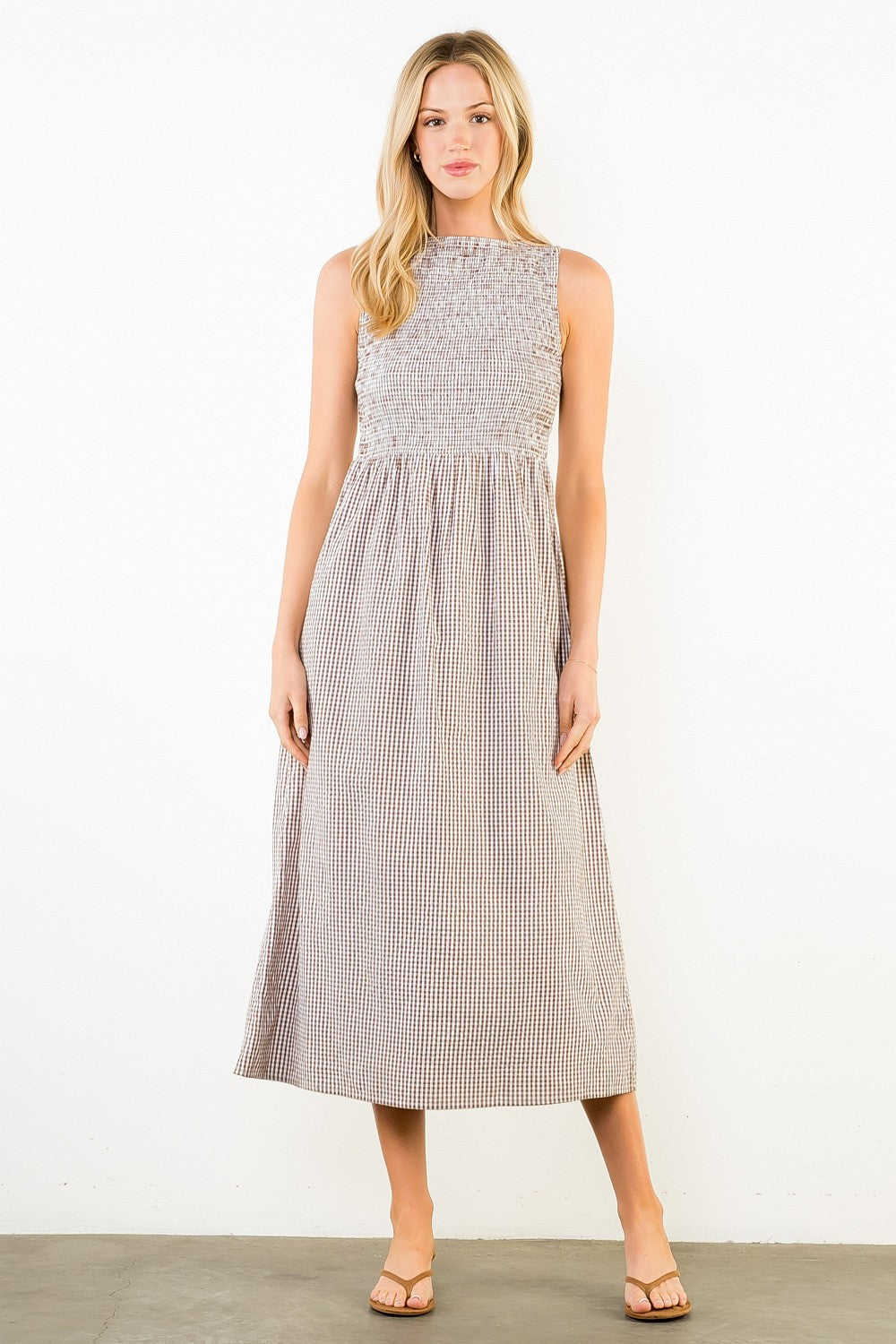 THML Smocked Gingham Print Dress