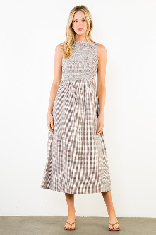 THML Smocked Gingham Print Dress