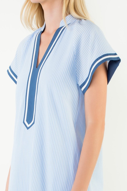 THML Striped Half Zip Dress Blue