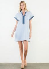 THML Striped Half Zip Dress Blue