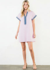 THML Striped Half Zip Dress Pink