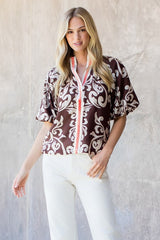 THML Fall Floral Velvet Accent Top