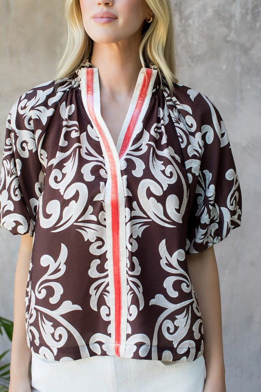THML Fall Floral Velvet Accent Top