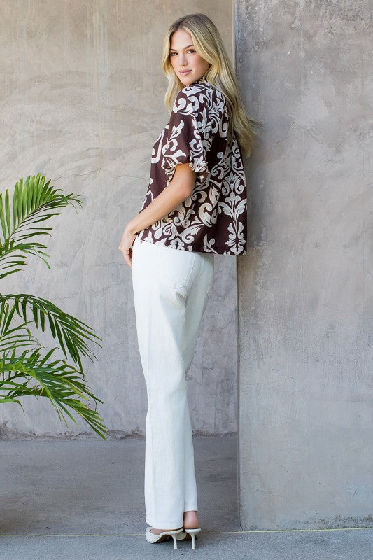 THML Fall Floral Velvet Accent Top