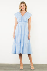 THML Seersucker Flutter Sleeve Midi Dress