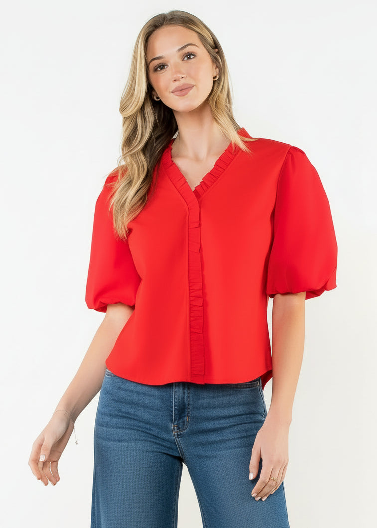 THML Seraphina V Neck Ruffle Top