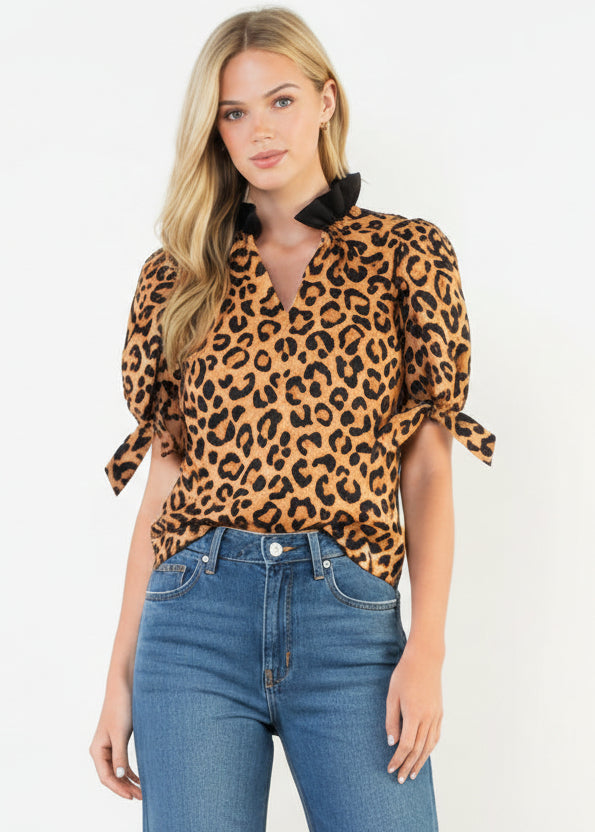 THML Short Sleeve Cheetah Print Top