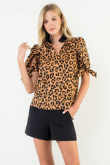 THML Short Sleeve Cheetah Print Top