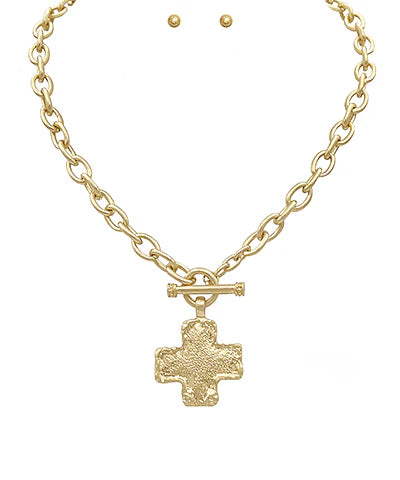 Textured Cross Necklace Set