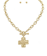 Textured Cross Necklace Set