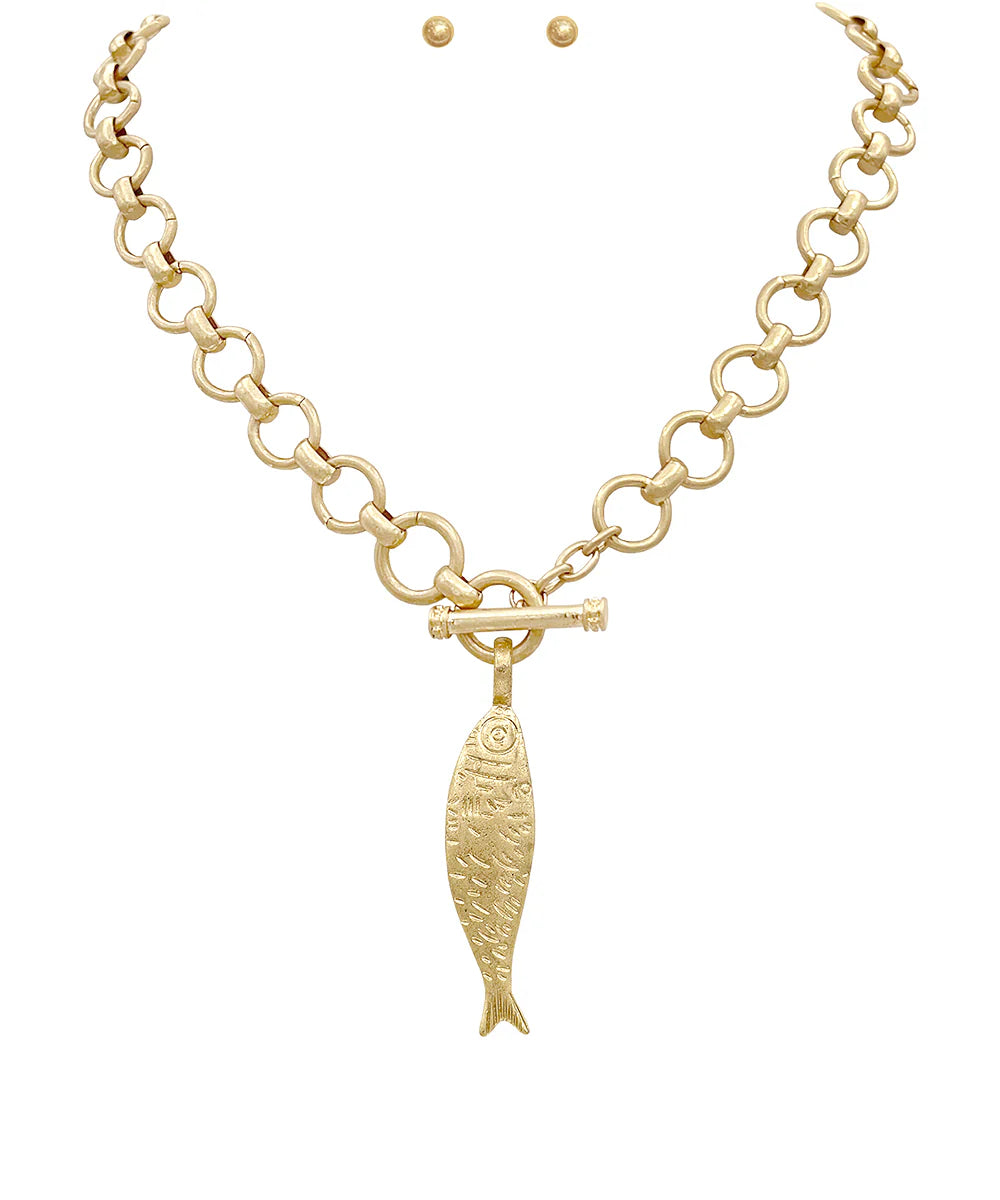 Textured Fish Necklace Set
