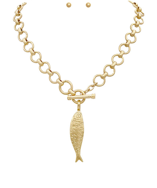Textured Fish Necklace Set