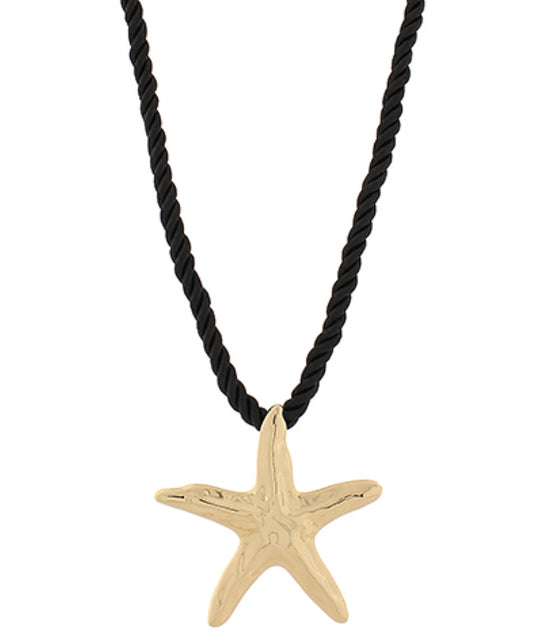 Textured Starfish Cord Necklace Black