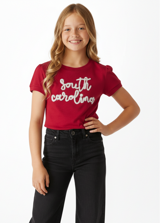 The South Carolina Girls Glitter Script Short Sleeve