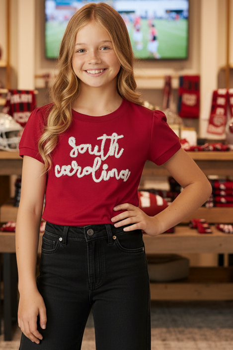 The South Carolina Girls Glitter Script Short Sleeve