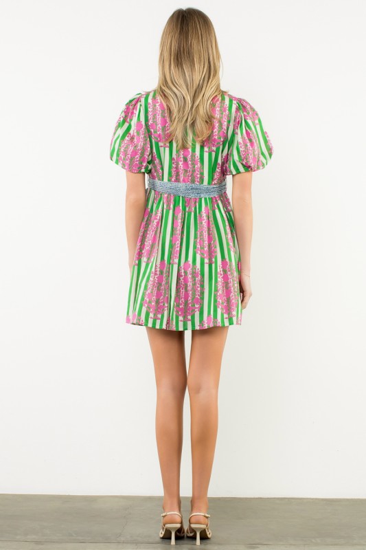 Tie Waist Mixed Media Dress