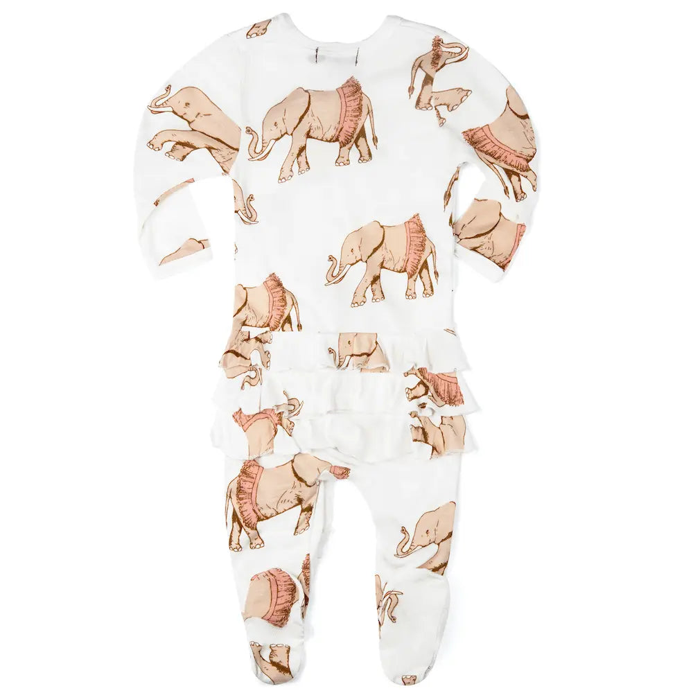 Tutu Elephant Bamboo Ruffle Zipper Footed Romper