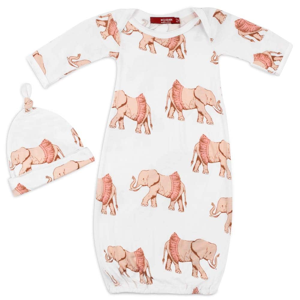 Tutu Elephant Bamboo Newborn Gown & Hat Set