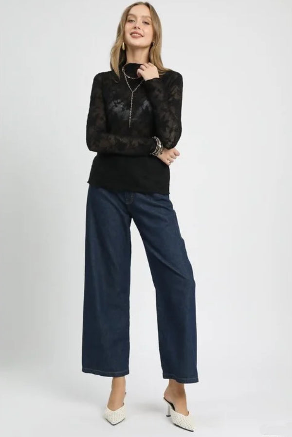 Black Lace Long Sleeve Top