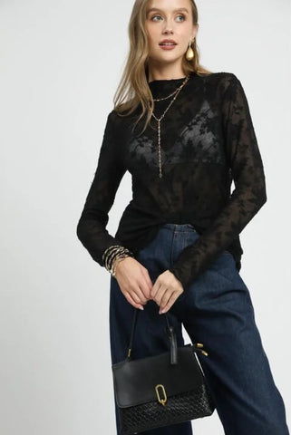 Black Lace Long Sleeve Top