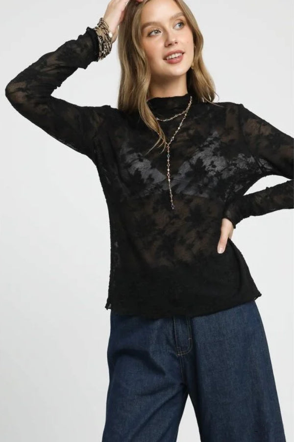 Black Lace Long Sleeve Top