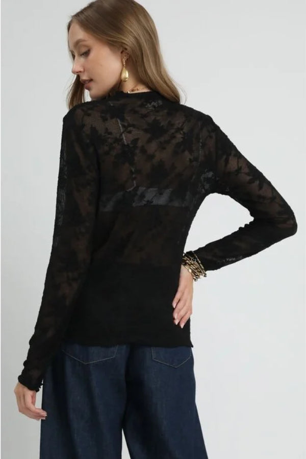 Black Lace Long Sleeve Top