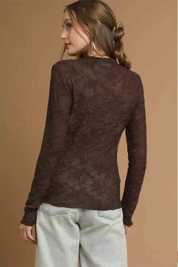 Brown Lace Long Sleeve Top