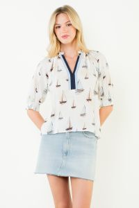 THML Sailboat Pattern V-Neck Top
