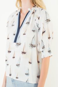THML Sailboat Pattern V-Neck Top