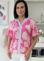 THML Floral V Neck Contrast Top