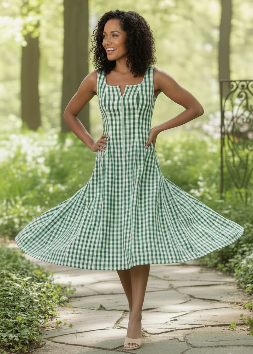 THML Green Gingham Sundress