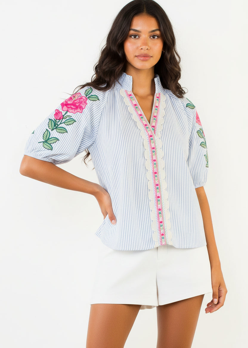 THML Embroidered Flower Top