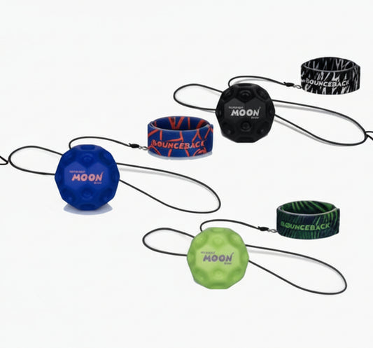 Set of three bouncing balls with straps on a white background