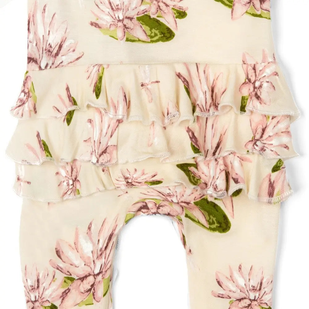 Water Lily Bamboo Ruffle Zipper Footed Romper