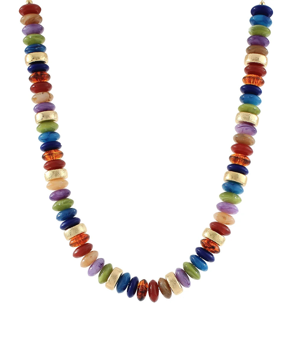 Wide Bead & CCB Stand Necklace Dark Multi