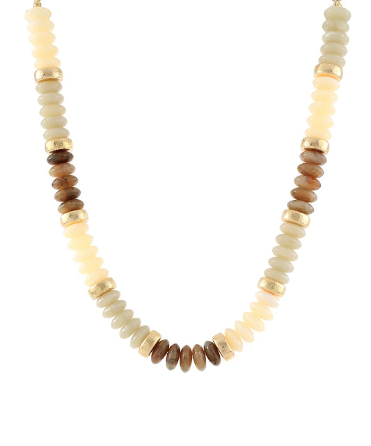 Wide Bead & CCB Stand Necklace Beige