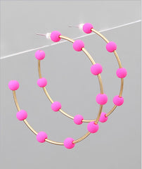 Fuchsia Wood Bead Hoop Earrings